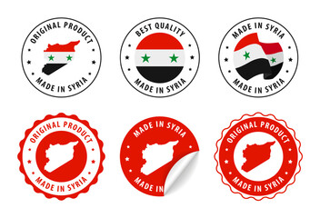 Syria - set of stamps and stickers with map and flag. Best quality. Original product. Vector illustration.