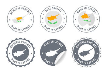 Cyprus - set of stamps and stickers with map and flag. Best quality. Original product. Vector illustration.