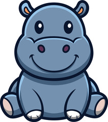 Cute Cartoon Hippopotamus Sitting Smiling