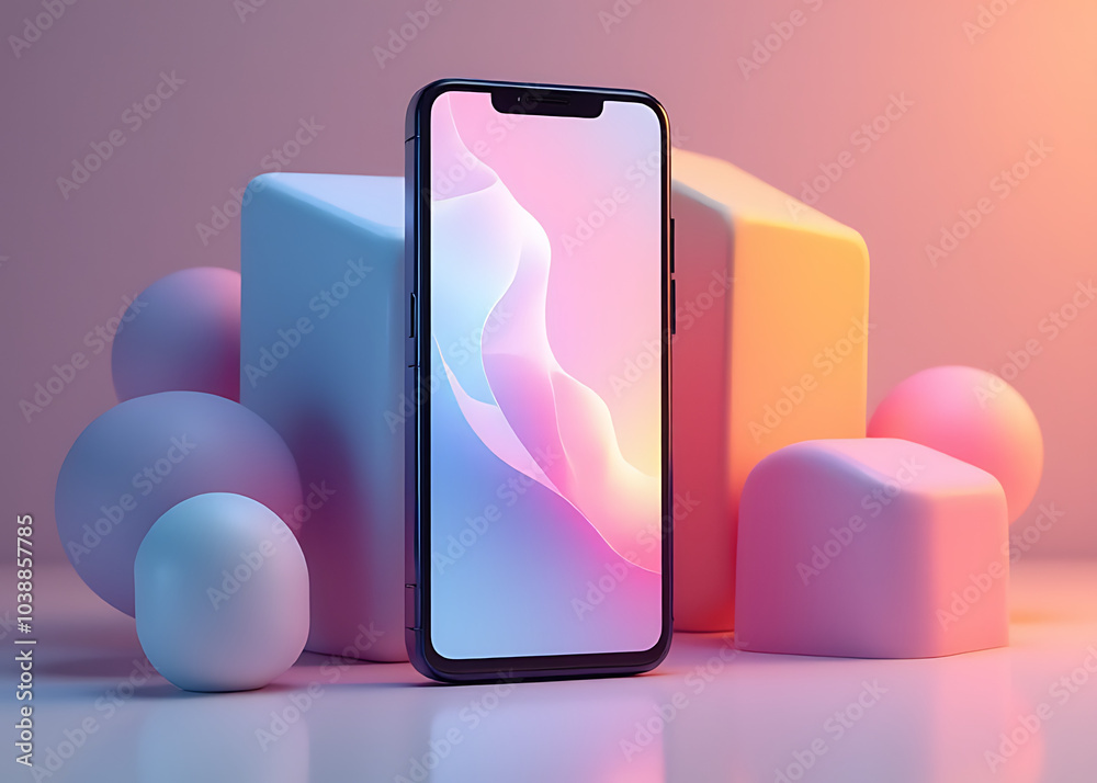Poster Geometric background in 3D rendering creates a visually appealing effect on screen.