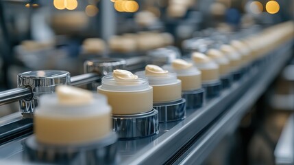Fototapeta premium Face Cream Production Line at Modern Factory