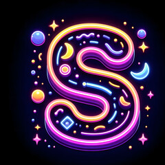 검은 배경, 알파벳 대문자 "S", 네온사인 (black background, Alphabet capital "S", neon sign)	
