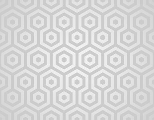 Simple and minimalistic geometric pattern composed of interlocking hexagons in varying shades of silver gray