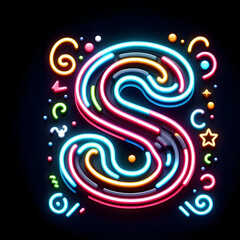 검은 배경, 알파벳 대문자 "S", 네온사인 (black background, Alphabet capital "S", neon sign)	
