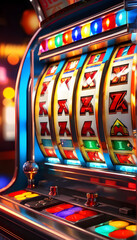 Casino slot machine closeup for Lucky Jackpot Spin Bet Winner Gambling Wager Game Entertainment Business