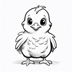 Fototapeta premium Simple black and white ilustration of a cute baby chick. Can be used as a children coloring page.