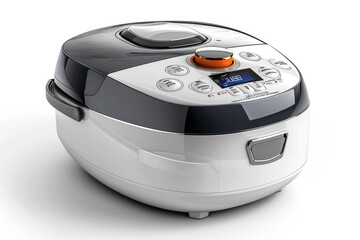 Modern rice cooker with a digital control panel isolated on white background