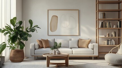 Modern Living Room Decor with Elegant Furnishings and Greenery for Cozy Home Interiors