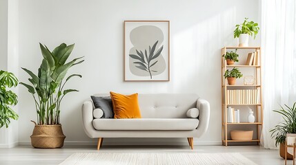 Modern Living Room Decor with Elegant Furnishings and Greenery for Cozy Home Interiors