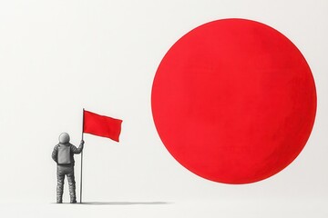 Person planting a flag on the moon, achieving ambitious goals, Watercolor style