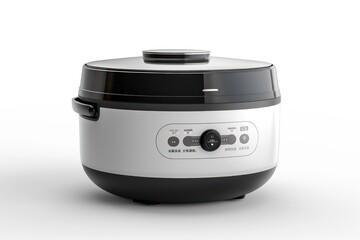 Obraz premium Modern rice cooker with a digital control panel isolated on white background