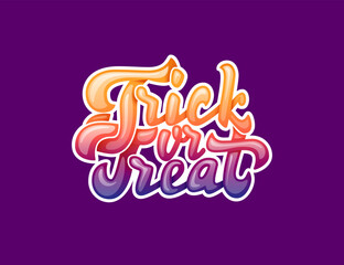 Stylized bold, curvy and playful Trick or Treat lettering design in bright colors with white outline
