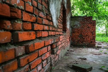 Old brick wall crumbling showing the passage of time