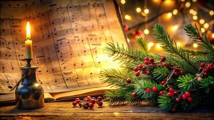 A rustic, aged music sheet of "Silent Night" evokes nostalgic holiday charm, perfect for vintage-inspired decor during seasonal celebrations, spreading warmth and cheer.