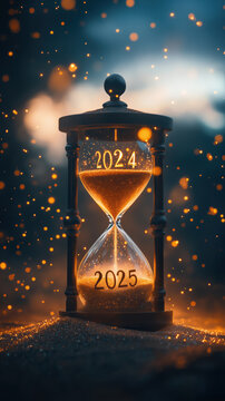 Sanduhr, die den Wechsel von 2024 auf 2025 zeigt