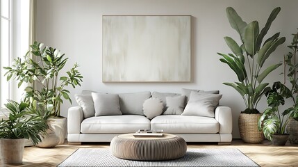 Modern Living Room Decor with Elegant Furnishings and Greenery for Cozy Home Interiors