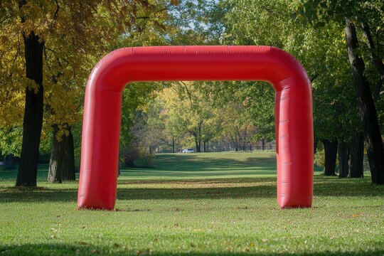 Empty inflatable square archway for park event entrance