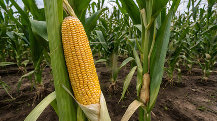 Agriculture corn field with sweet corn seeds, of free space for your texts and branding.