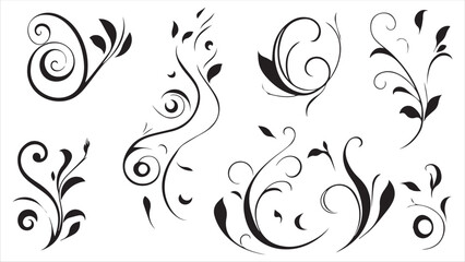 Set of vector black swirls on a white background,