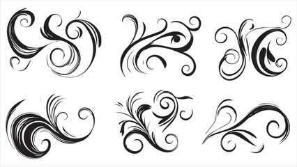 Set of vector black swirls on a white background,