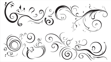 Set of vector black swirls on a white background,
