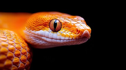 Fototapeta premium A macroscopic image of a serpent's face with a vibrant, sunlit iris adorning its cranium