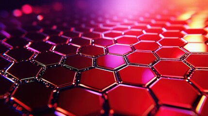 Obraz premium A close-up image of a red and purple hexagonal pattern on a surface resembling hexagonal tiles