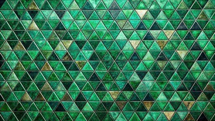 Dark green mosaic tile wallpaper featuring geometric triangular patterns, ideal for modern interior design. Perfect for creating stunning backgrounds in high-definition imagery.