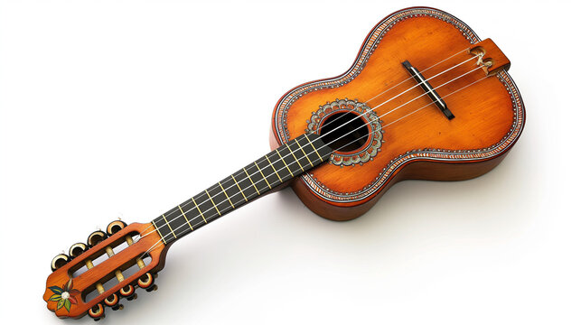 Handcrafted wooden charango on a white background.