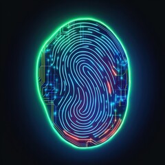 Futuristic Digital Fingerprint Authentication, Cybersecurity Technology, Biometric Identification, Neon Light Circuit Board, Secure Access, High-Tech Innovation