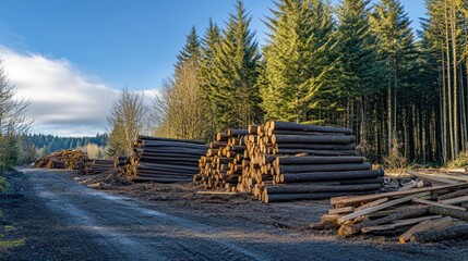 Stacked Logs in Forest