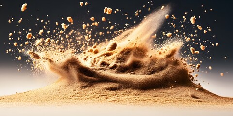 Sand, beautifully scattered on a gray background, photo shoot, 