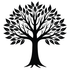 Obraz premium Elegant oak tree silhouette vector art illustration, perfect for luxury brand designs and high-end printable graphics. Ideal for nature-inspired, timeless décor.