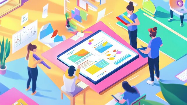 A teacher creating personalized digital lesson plans and interactive learning modules for students using educational software on a tablet, Modern lifestyle scene, Personalized education style