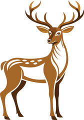 Brown Deer with Antlers Standing on White