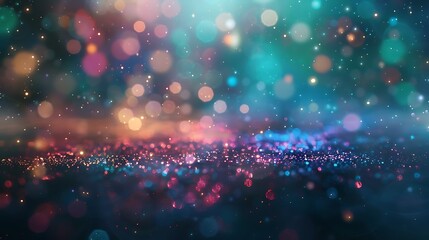 Vibrant Bokeh Lights and Glittering Particles in Abstract Scenes of Blue and Colorful Designs