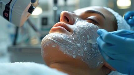 A professional clinic environment showcasing a patient receiving a chemical peel, emphasizing exfoliating and renewing effects.