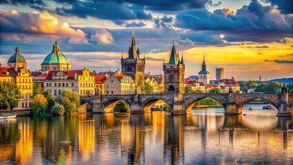 Fototapeta premium Stunning Charles Bridge in Prague, Czech Republic â€“ Iconic Landmark and Historic Architecture Over Vltava River