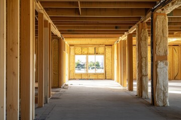 Incompleted interior with rock wool walls