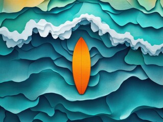 Surfboard in the middle of a wave in the ocean