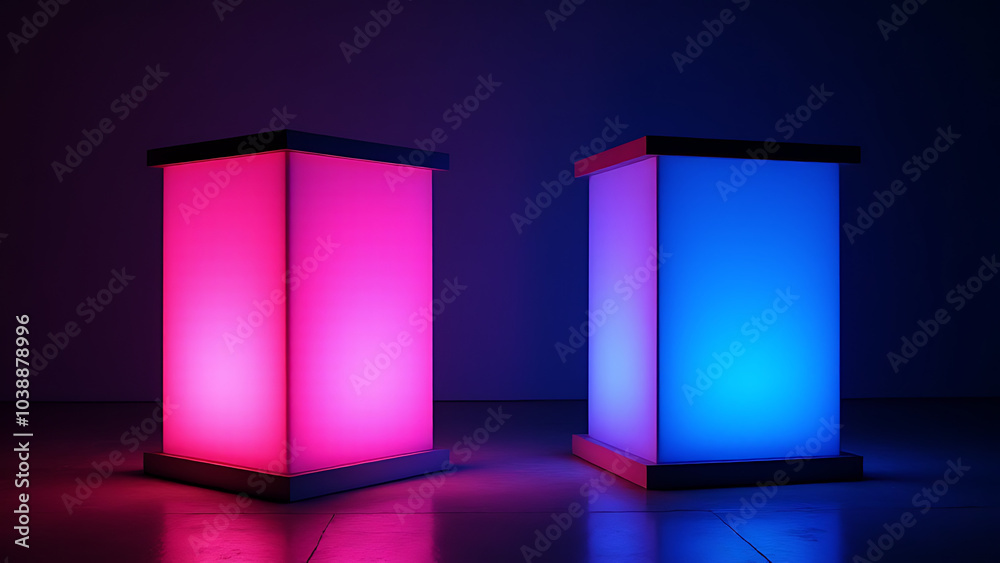 Poster pink and blue lighted podiums add modern color to events with vibrant led display and designs on dar