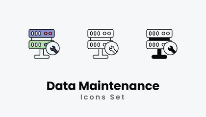 Data Maintenance Icons thin line and glyph vector icon stock illustration