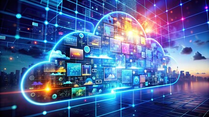Fototapeta premium Visualize cloud computing's role in digital transformation and innovation, enabling businesses to enhance agility, scalability, and efficiency in the ever-evolving technology landscape.