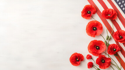 Veterans Day Tribute Vintage Frame with American Flag and Poppies