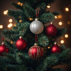 Fototapeta premium Colorful ornaments bring the magic of the season to the Christmas tree