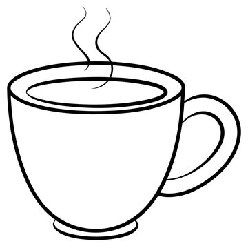 recommend clip art: cup of coffee with steam line art on white background 