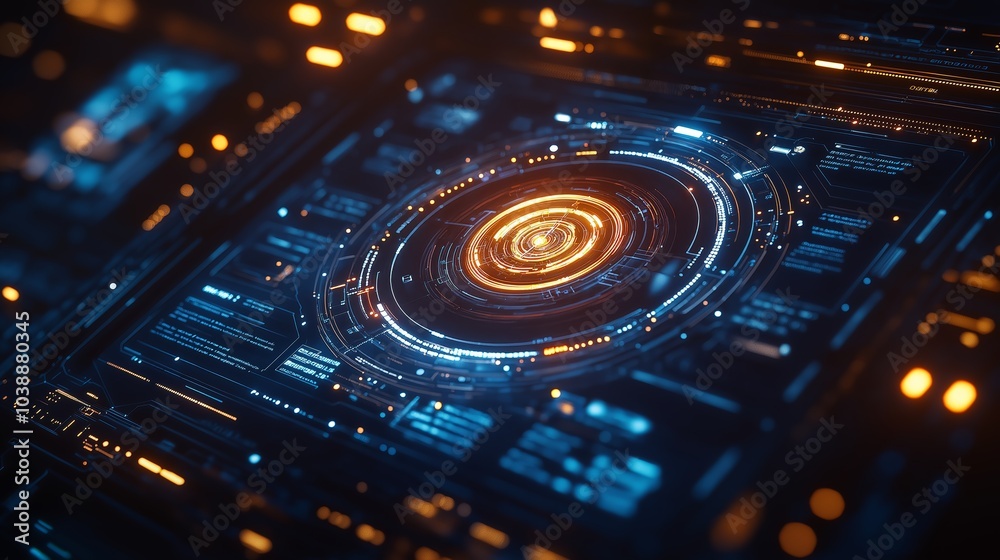 Poster A glowing futuristic user interface displaying data and information in a high-tech digital dashboard, showcasing advanced technology and modern control systems, Generative Ai