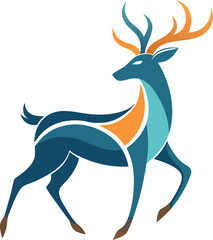 Abstract Blue Deer With Orange Antlers