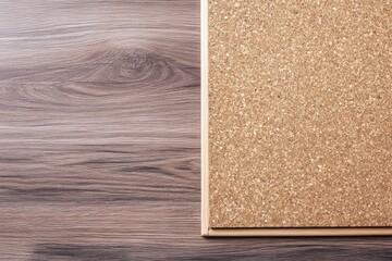 Fototapeta premium Laminate flooring on cork texture Wooden laminate atop cork with empty space for text