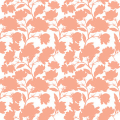 seamless pattern with beautiful peony flowers and leaves on white background. Fashion design. Vector illustration
